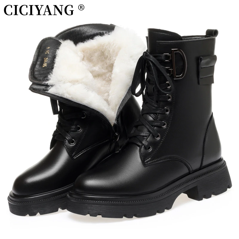 

CICIYANG Boots For Women Genuine Leather Winter Boots 2024 New Non-slip Military Boots Warm Wool Snow Boots Ladies Large Size 43