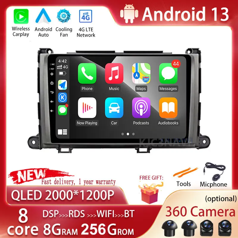 

For Toyota Sienna 2009 - 2014 Android 13 Car Gps Player Stereo Radio 2 Din 8 CORE IPS Touch Button