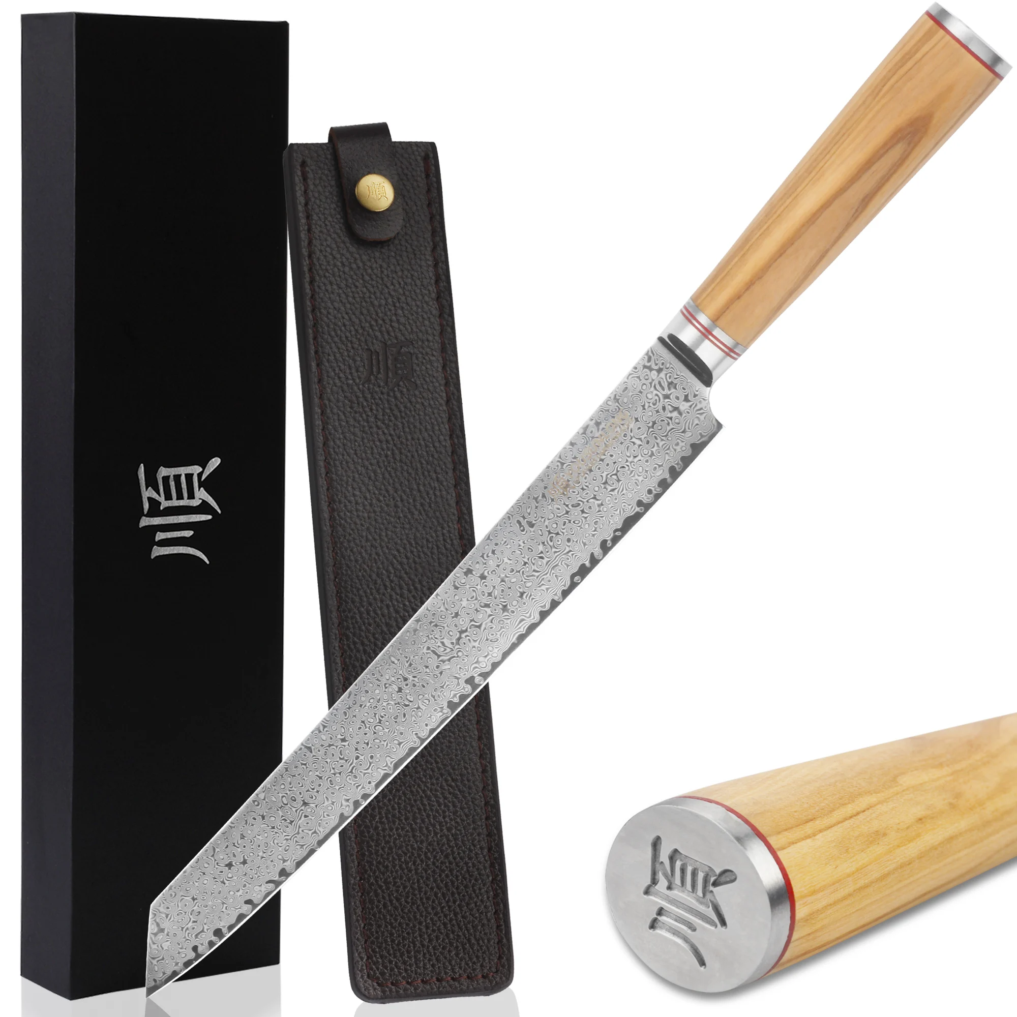 

YOUSUNLONG Sujihiki Knife 11" - Japanese Fillet Knives - Hammered Damascus Steel Ultimate Slicing Knife - Italian Olive wood