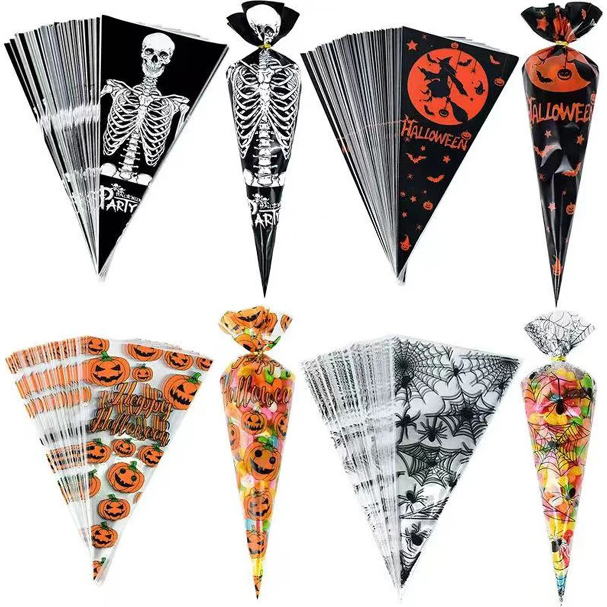 

10pcs Halloween Triangle Gift Bags Candy Cookies Packaging Bag Ghost Festival Trick or Treat Happy 2023 Halloween Party Decor