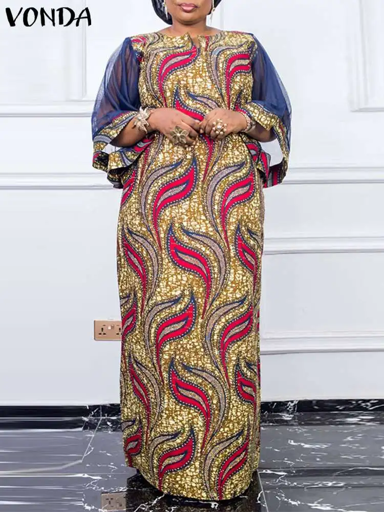 

VONDA Plus Size 5XL Women Bohemian Maxi Dress 2023 Summer Half Sleeve O Neck Casual Loose Floral Printed Party Sundress Robe