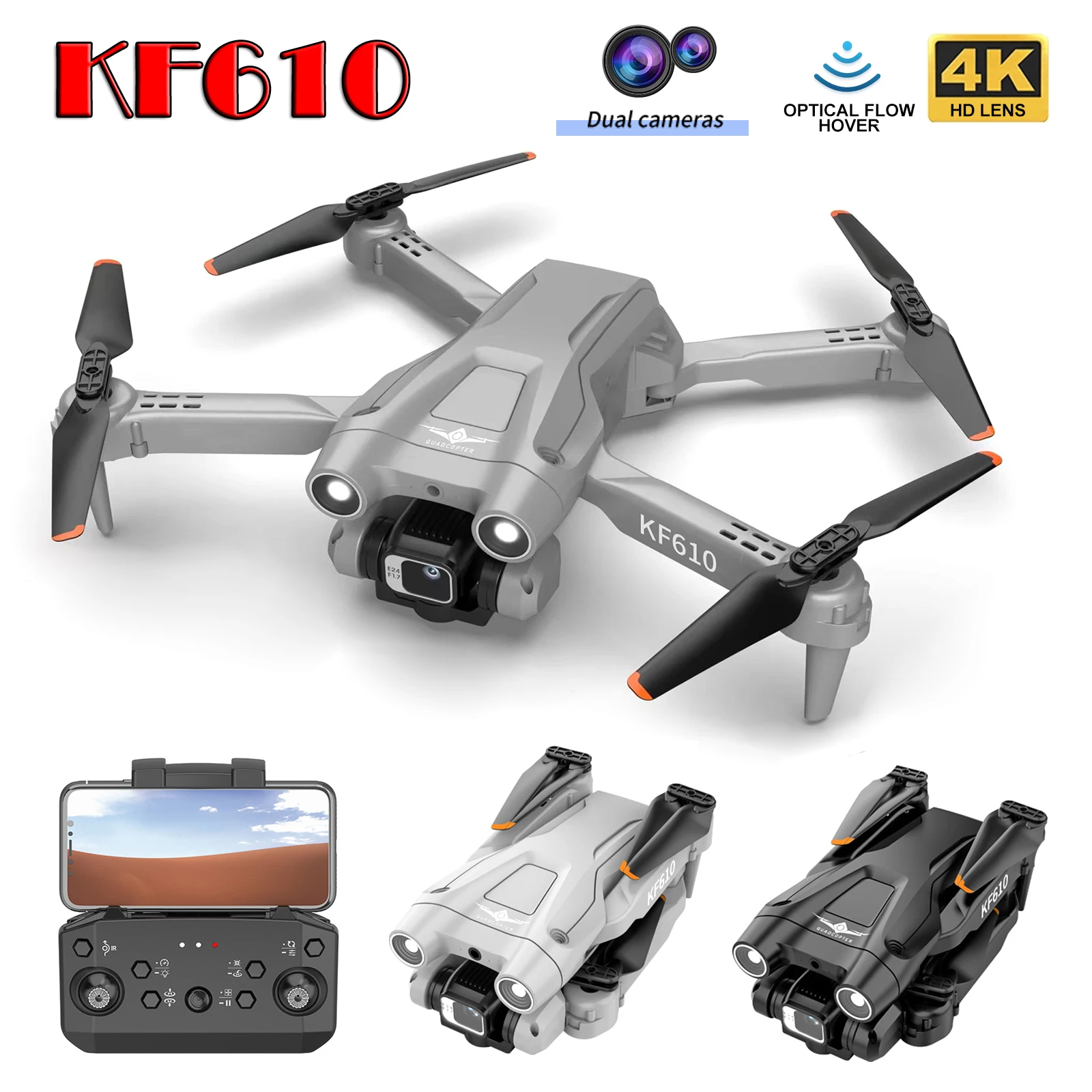 

2022 New KF610 Infrared Obstacle Avoidance 4K Drone Dual Camera WiFi Fpv Optical Flow Quadcopter Model Children Helicopter Toys