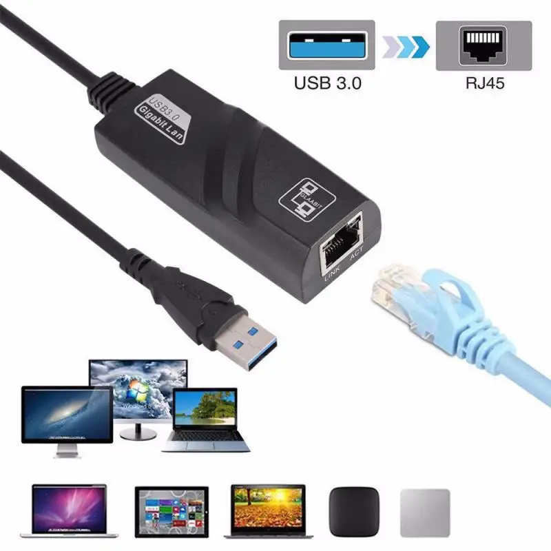 

Wired USB 3.0 To Gigabit Ethernet RJ45 LAN (10/100/1000) Mbps Network Adapter Ethernet Network Card For PC Laptop Win