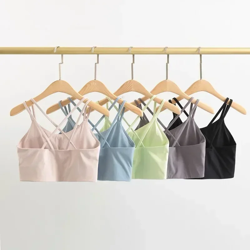 

Lulu Women's Sports Bras Running Workout Vest Tops Naked-feel Sexy Cross Yoga Fitness Bras Padded Push Up Athleti Crop Top
