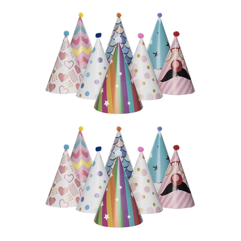 

16Pcs Paper Gold Foil Happy Birthday Party Cone Hats For Adults And Kids Party Decoration