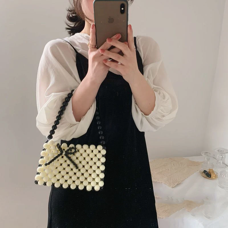 Hand-woven Beaded Bag Women's Fashion Vintage Ins Bow Design
