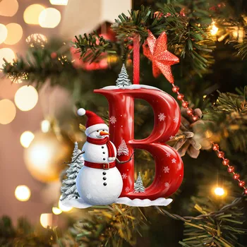 Nueva decoración de árbol de Navidad, colgante de letra 2D, colgante acrílico de 26 letras, accesorios de adorno para árbol de Navidad, navidad