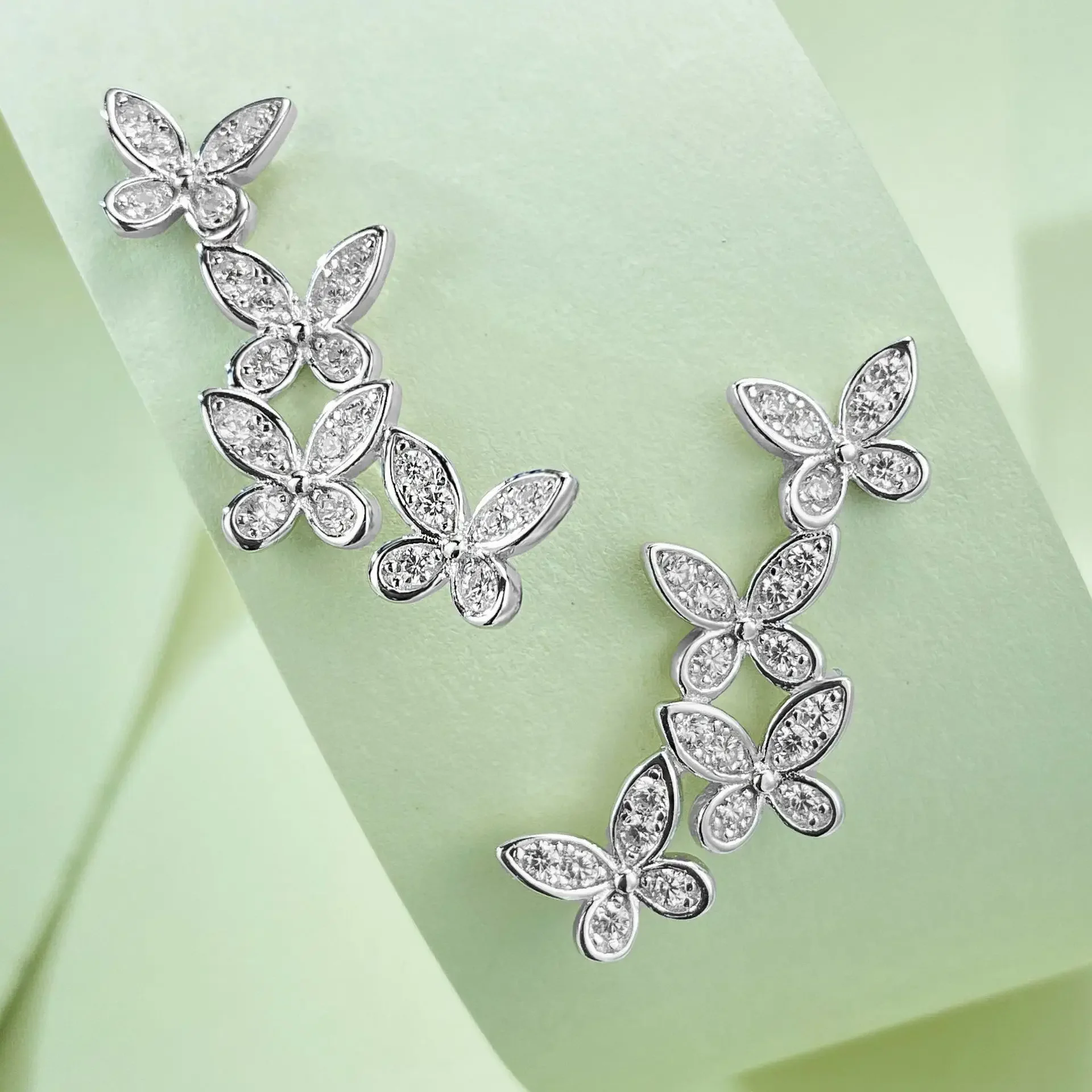 

Lovely Butterfly Earrings Fashion Four Butterfly Brocade Cluster S925 Silver Women's Elegant Simulation Diamond Earrings