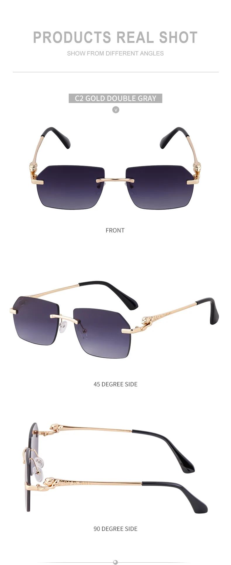 Retro Sonnenbrille Für Herren Quadratisch Randlos Leopard_voghion.com