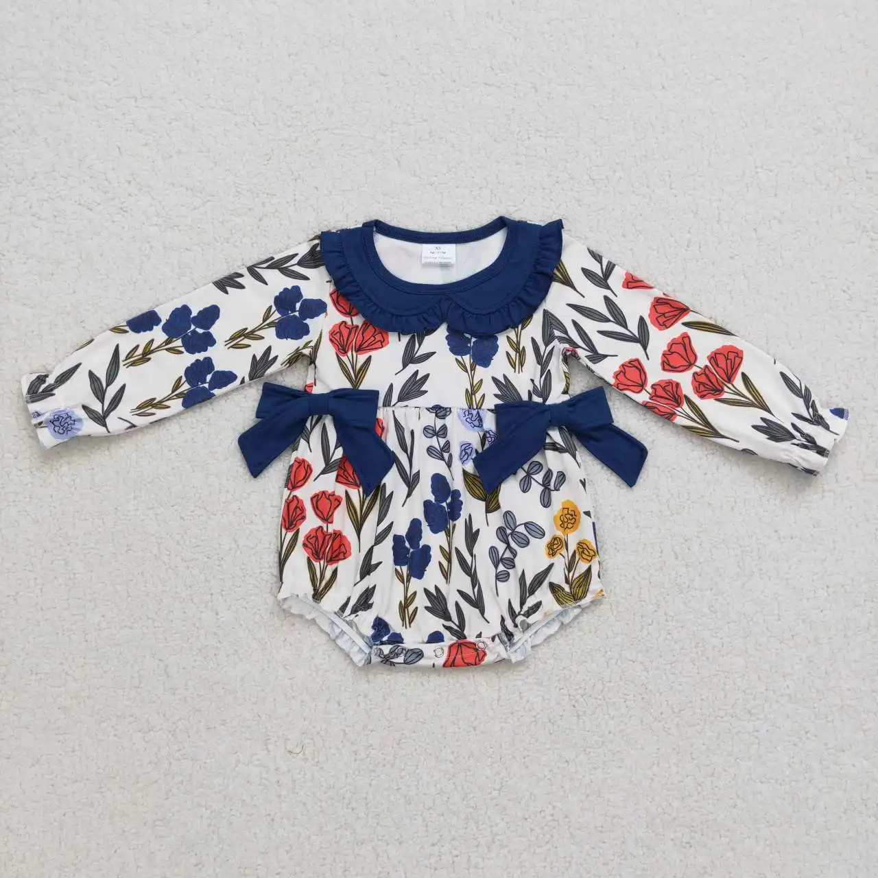 

new design baby romper baby girl flower print bowknot ruffle long sleeve jumpsuit romper
