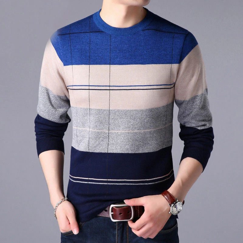 Autumn Winter Casual Loose Vintage Striped Sweaters Man Long Sleeve All Match Pullover Male Keep Warm Fashion Gentmen Clothes 4