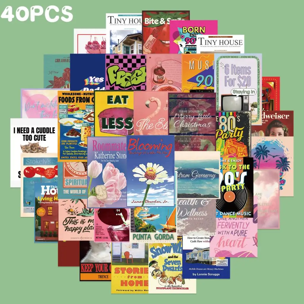 

20/40PCS Vintage Retro Art Rose Magazine Cover Stickers Graffiti for Laptop Luggage Motorcycle Car Travel Decals for Kids Toy