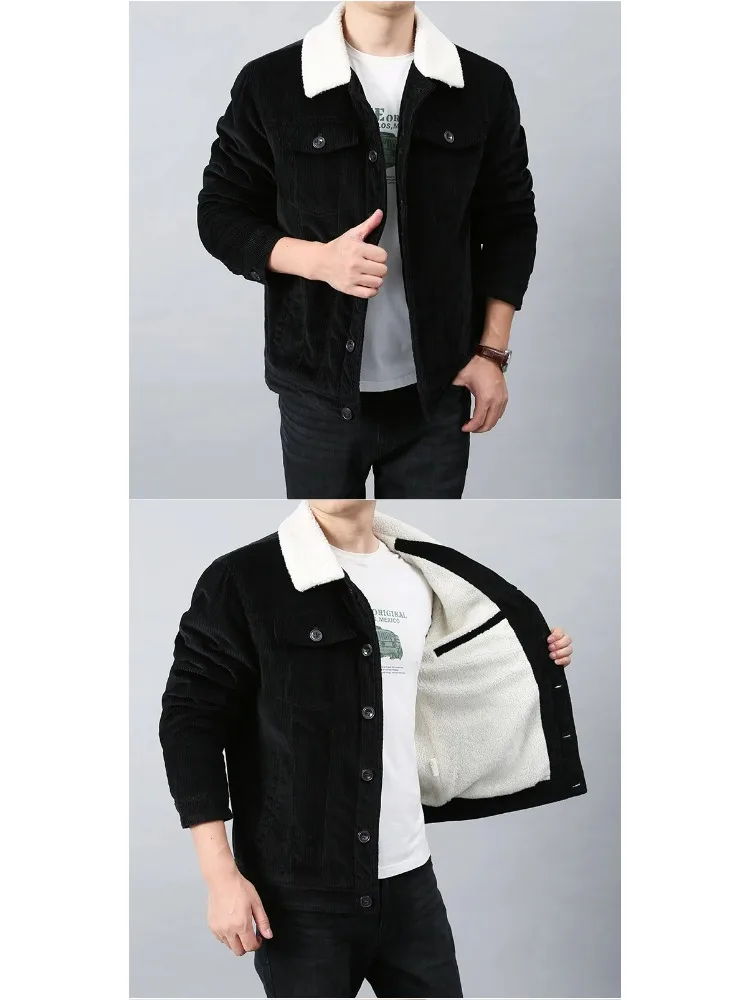 Mens Padded Corduroy Parka Jacket - Warm Windbreaker with Fur Collar