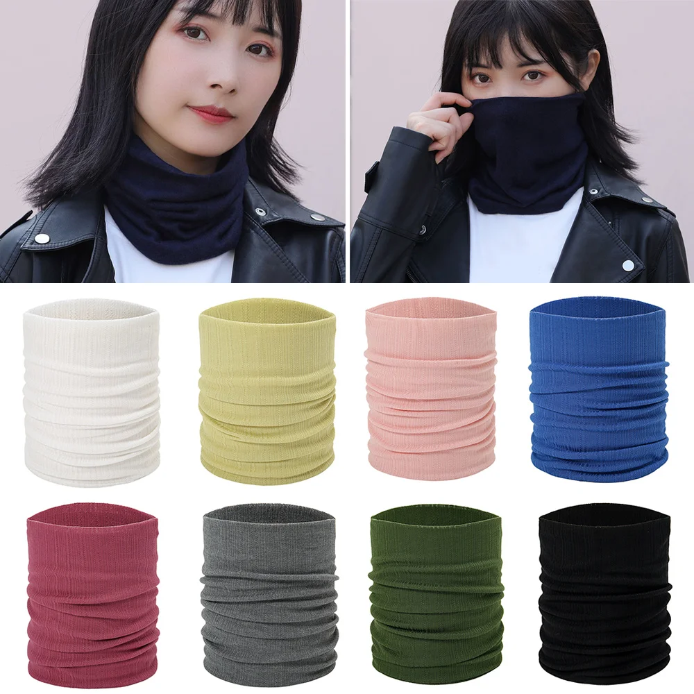 

Winter Warm Plain Knitted Collar Elastic Pullover Scarf Adjustable Neck Cover Muffler Outdoor Windproof Warm Face Scarves Wraps