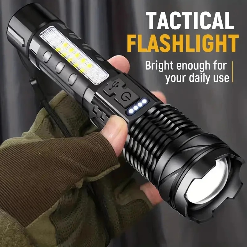NEW High Power Rechargeable Led Flashlight Very Strong Led Flashlight With Side Light Torch For Outdoor Camping Hiking