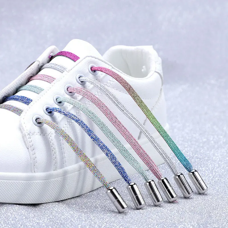 

Золотистые и Серебристые ленивые шнурки, цветная пряжка в виде капсулы, эластичная Пряжка без завязывания, эластичная плоская Спортивная Удобная