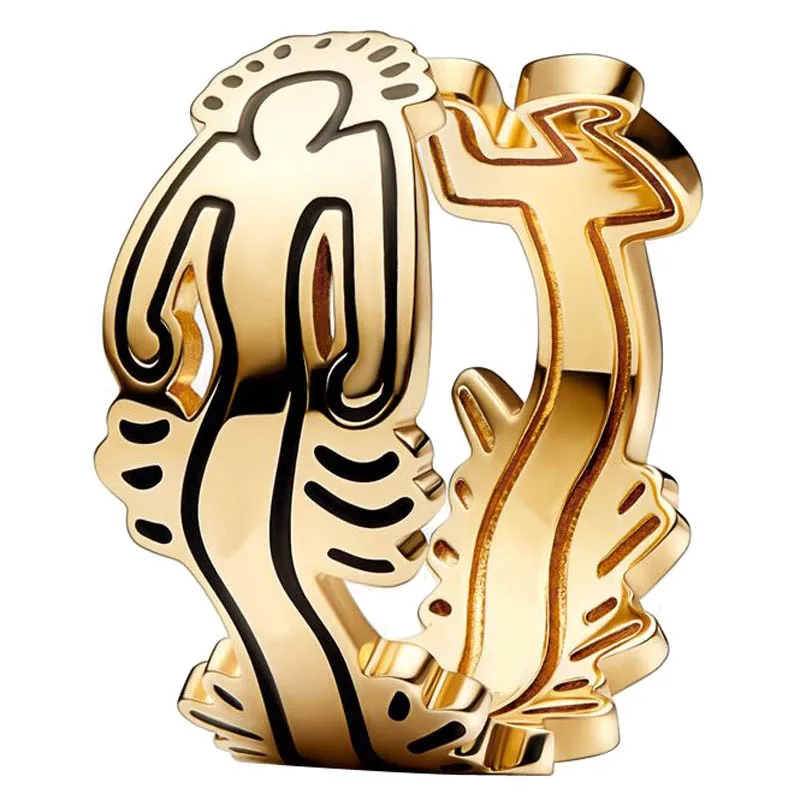 

Authentic 925 Sterling Silver Sparkling Pave Gold Wavy Figure Open Ring For Women Wedding Party Fashion Jewelry