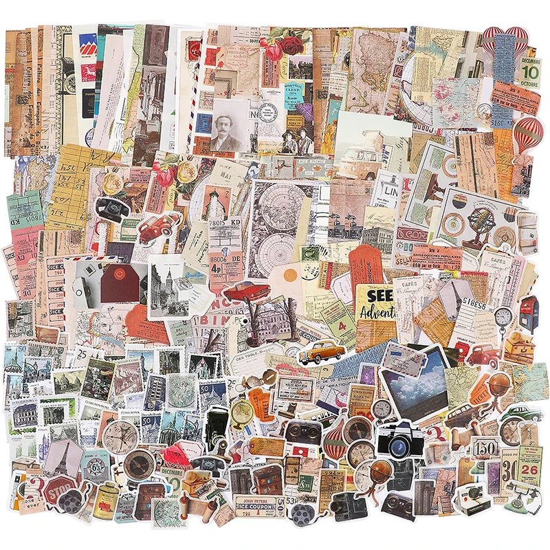 

324Pcs Vintage Scrapbook Ephemera Decoupage Paper Supplies Junk Journal Sticker Kit for Art Journaling Bullet Journals