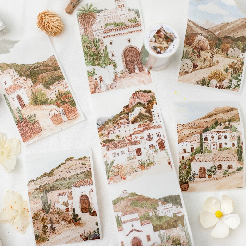 6 style 80mm * 200cm/roll multiple scene drawings Tearable Washi tape DIY handmade material scrapbook background decoration 2