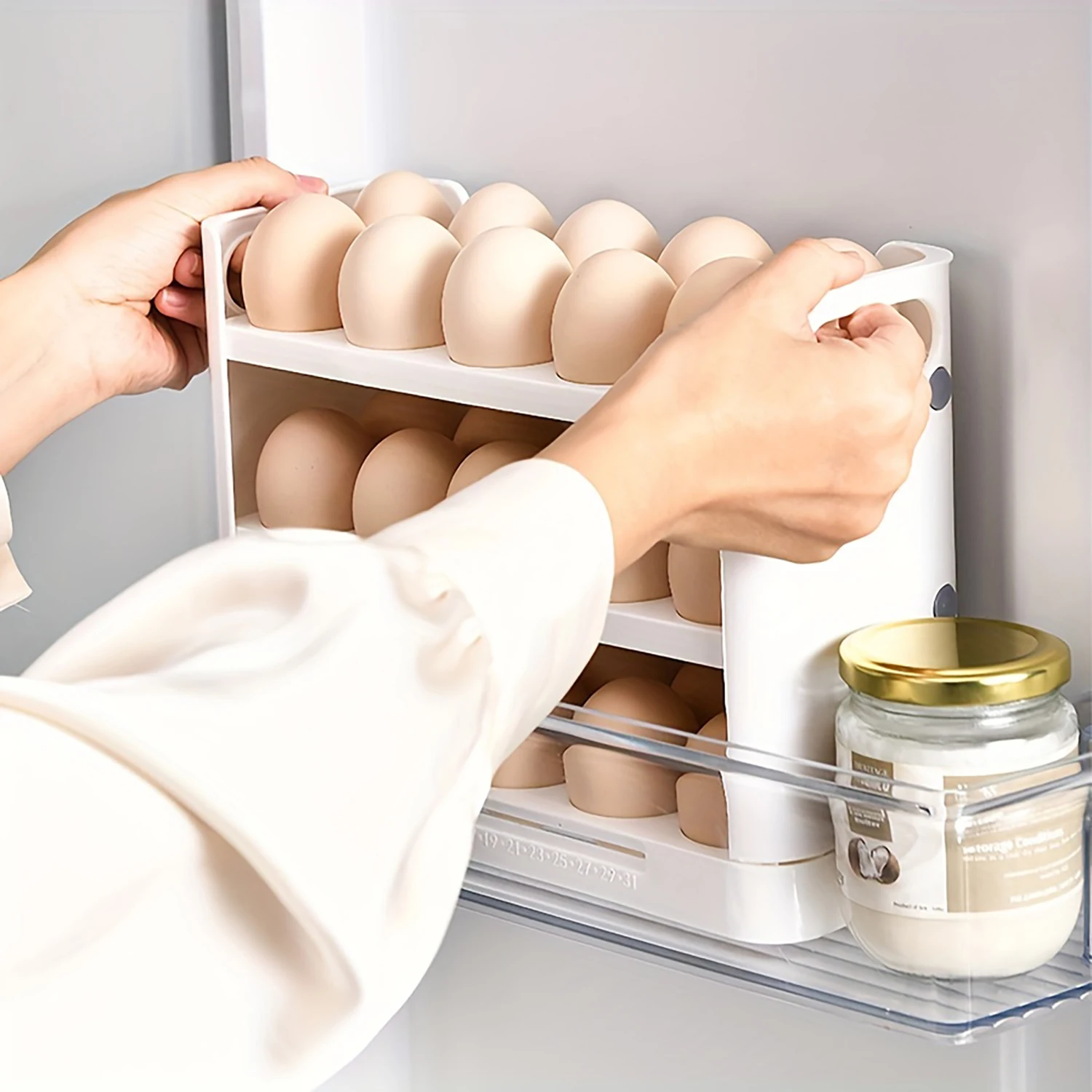 냉장고용 뒤집는 계란 거치대, 플라스틱 계란 보관 용기, 공간 절약, 문짝 계란 거치대, 30 카운트