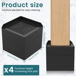 Adjustable Non - Slip Furniture Risers with Shock Absorption, Pack of 4 (Black - 4Pcs)