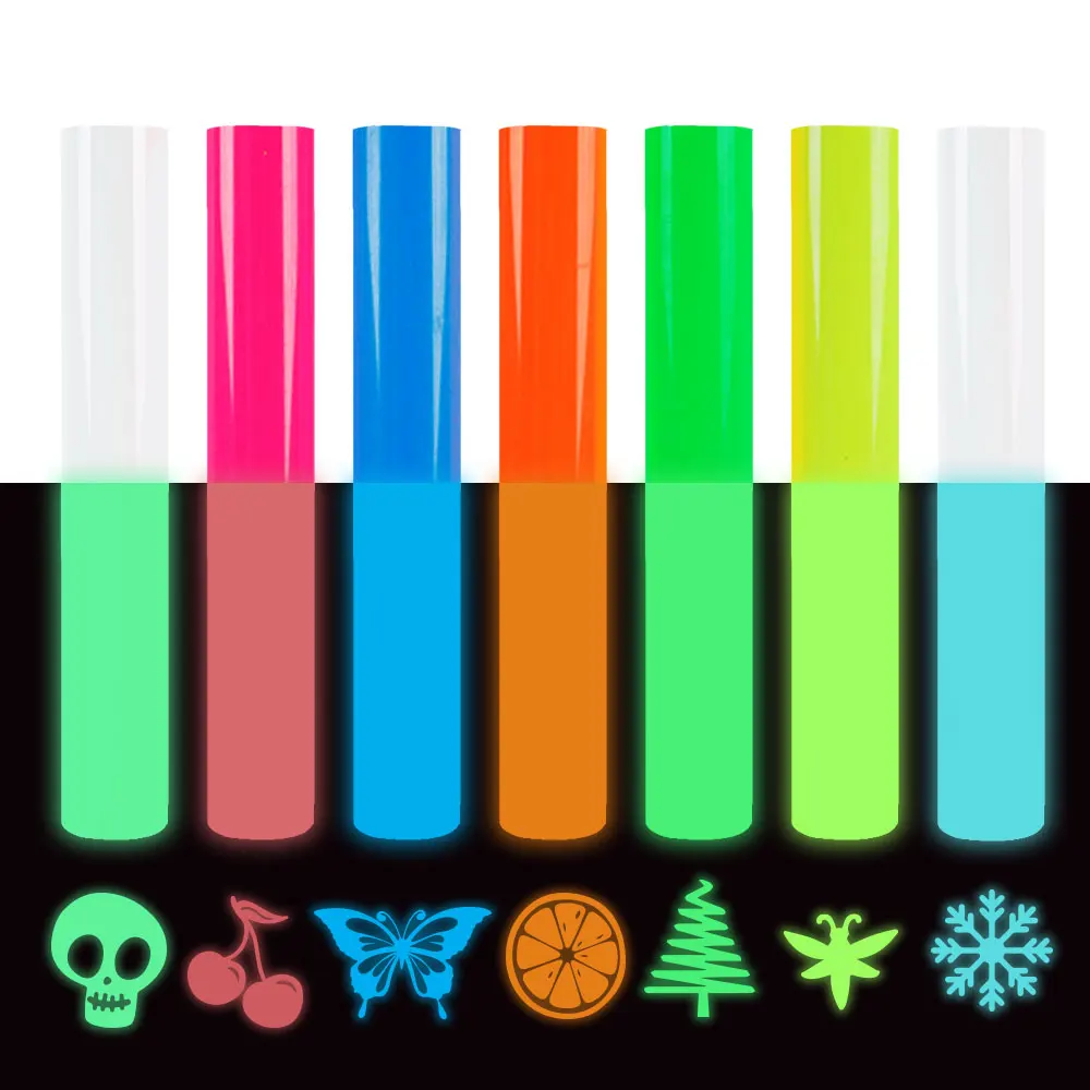 Glow-In-The-Dark Glitter PU Heat Transfer Vinyl 7-Pack Assorted Neon Colors 12" X 10" Pu Iron-On Patches For Diy T-Shirts &