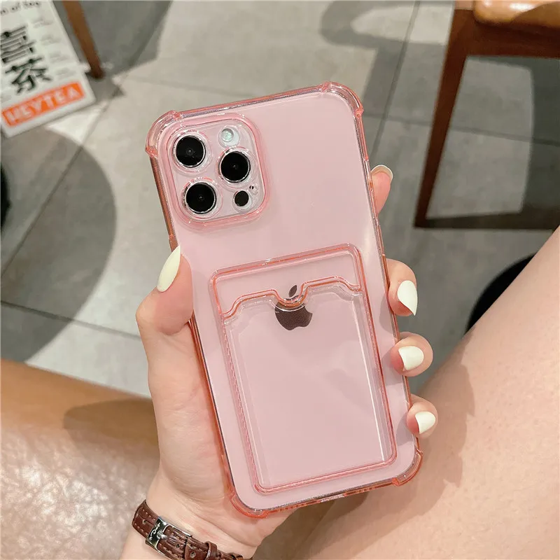 Shockproof Card Holder Phone Case with Clear Soft Frame and Hard Backing