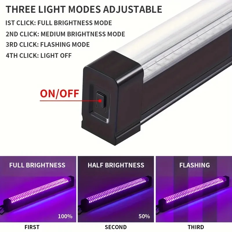 LED Stage Light Black Light Bar 2pcs 12.6inch USB UV LED Blacklight Bar-385-400nm Black Light Effect with Switch for Halloween Club Party Disco Stage Lights