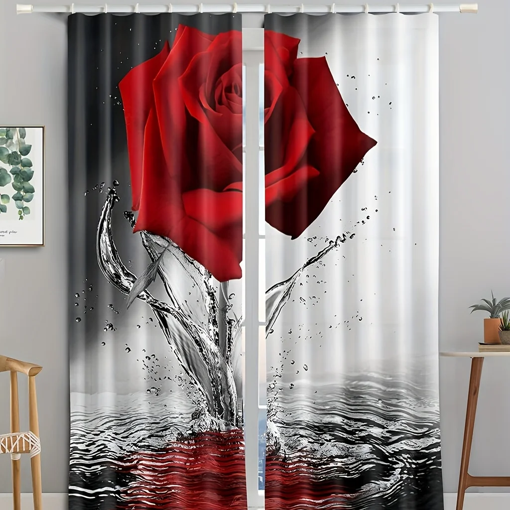 

Transform Your Home with These Elegant Red Rose Printed Curtains - Includes Free Installation Accessories!upboard On Sale
