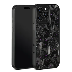Magnetic Forged Carbon Fiber Phone Case with Metal Lens and Buttons for Car MagSafe Holder Charger (Purple)