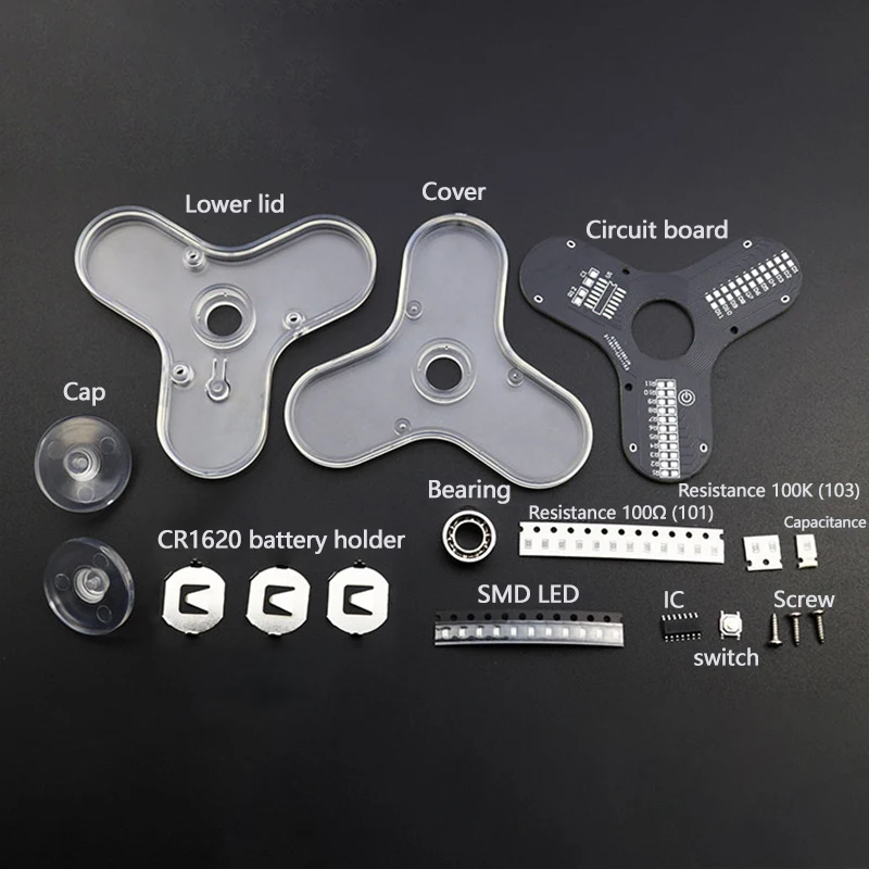 DIY Electronic Kit LED Fingertip Gyro POV Rotation Colorful Diode Luminous Fidget Spinner SMD Soldering Training Gyroscope