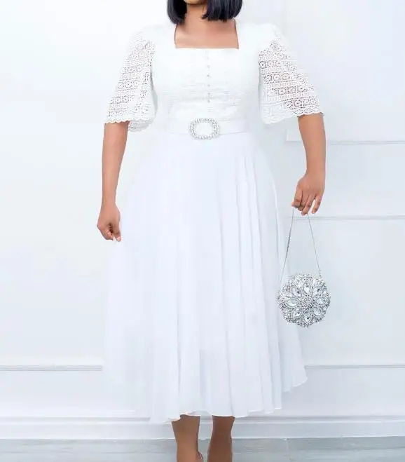 

Pullover Long Sleeve Square Neck 2023 New Hot Selling Fashion Women's Spliced Chiffon Beaded Celebrity Dress