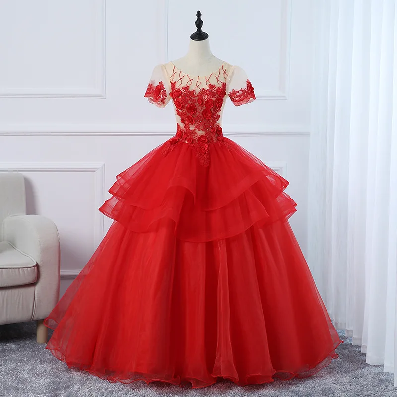 

GUXQD Red Ball Gown Women Evening Dresses Appliques Prom Party Gowns Formal Vestido De Noche Abendkleider Robe De Soiree