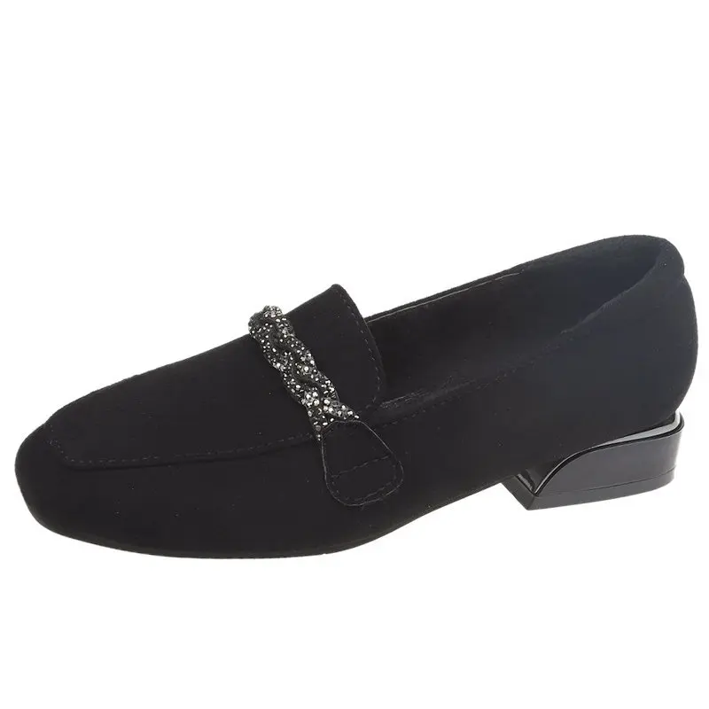 Women Shoes Women Flats Crystal Chain Flock Loafers Women Low Heels Espadrilles Women Shoes Ballerina Retor Square Toe Nubuck Velvet Moccasins Flats