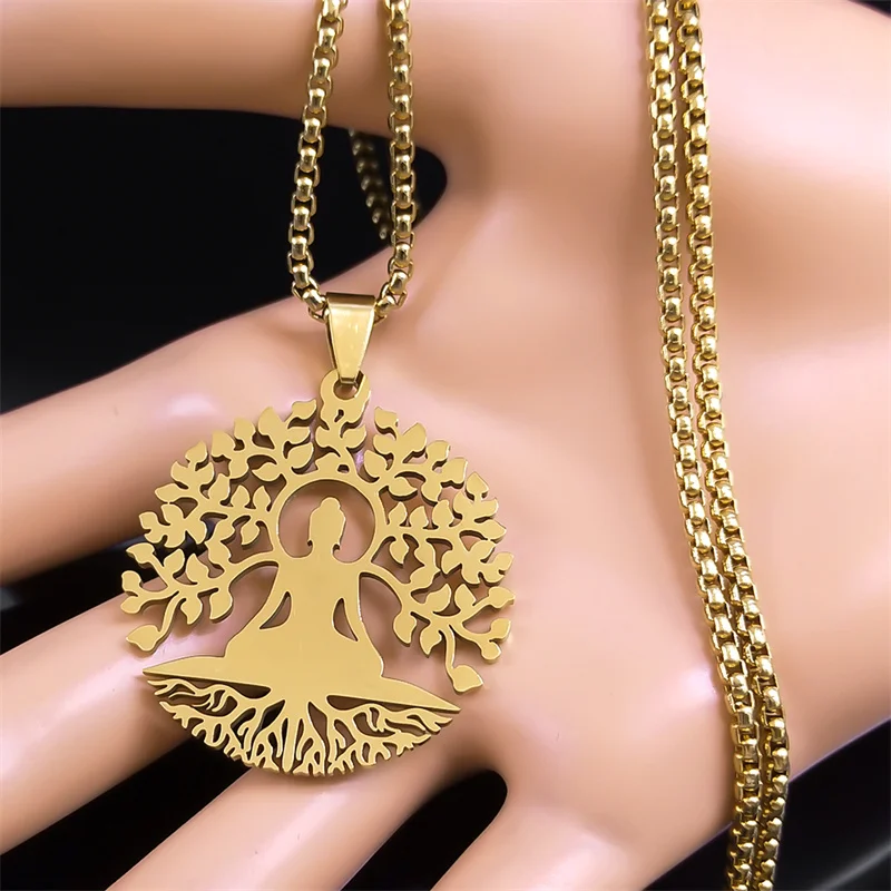 Buddhismus Meditation Buddha spirituelle Halskette Edelstahl Gold Farbe buddhistische Halskette Schmuck Kragen para mujer n4601s01 – Detail 2