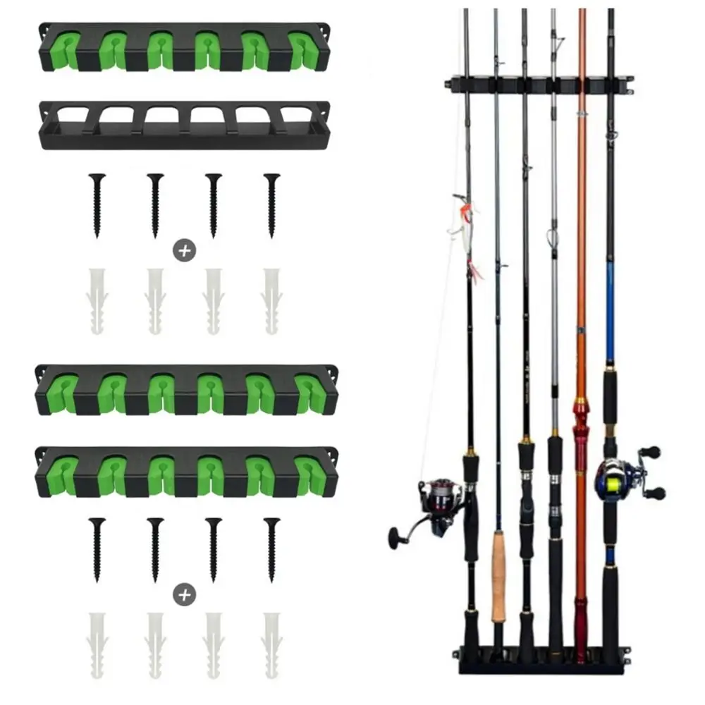 6 Hole Fishing Rod Holders Wall Mount Adjustable Height Fishing Rod Display Stand Save Space Universal Fishing Pole Storage Rack