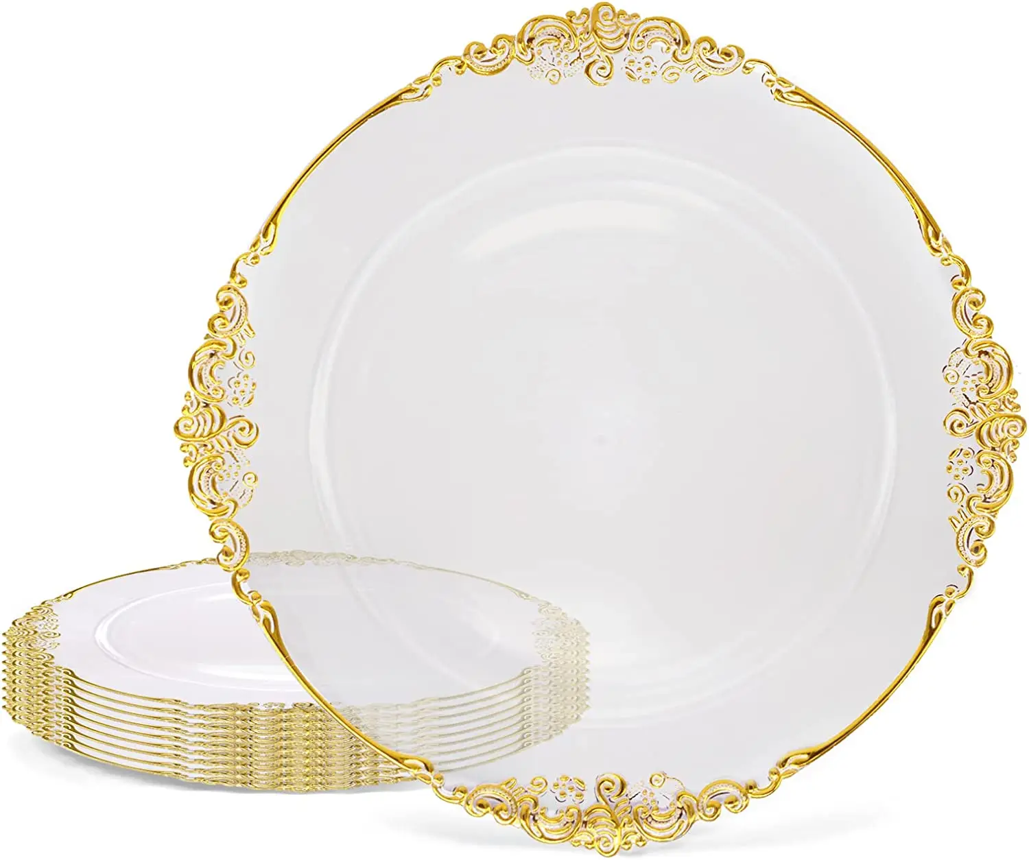 

Clear Gold Antique Charger Plates Set of 100, 13" Plastic Chargers For Dinner Plates,Wedding Reception Antique Chargers Plates