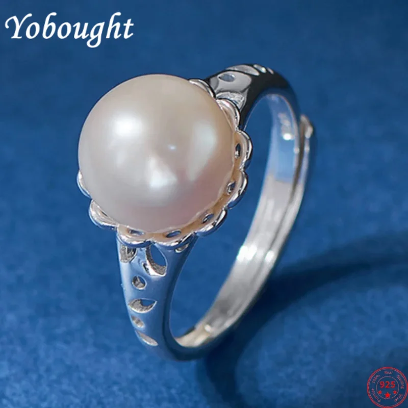 

S925 sterling silver rings for Women New Fashion simple hollow out inlaid freshwater pearl cool style personality punk jewelry