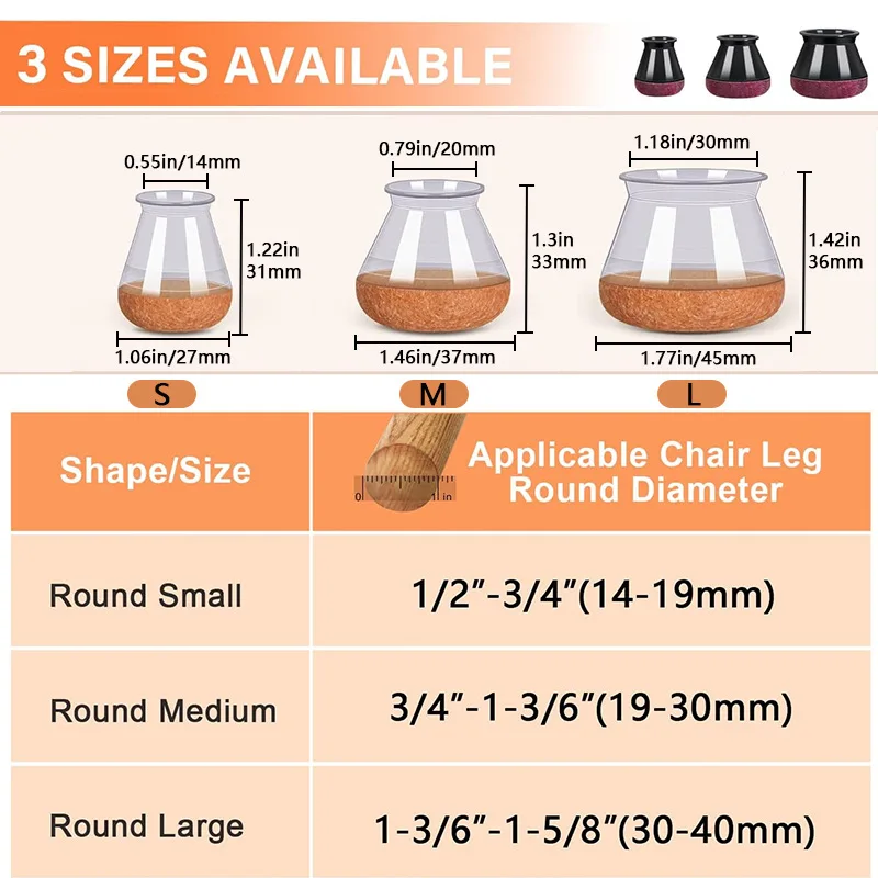 Premium Chair Leg Floor Protectors with Felt Pads - Set of 8