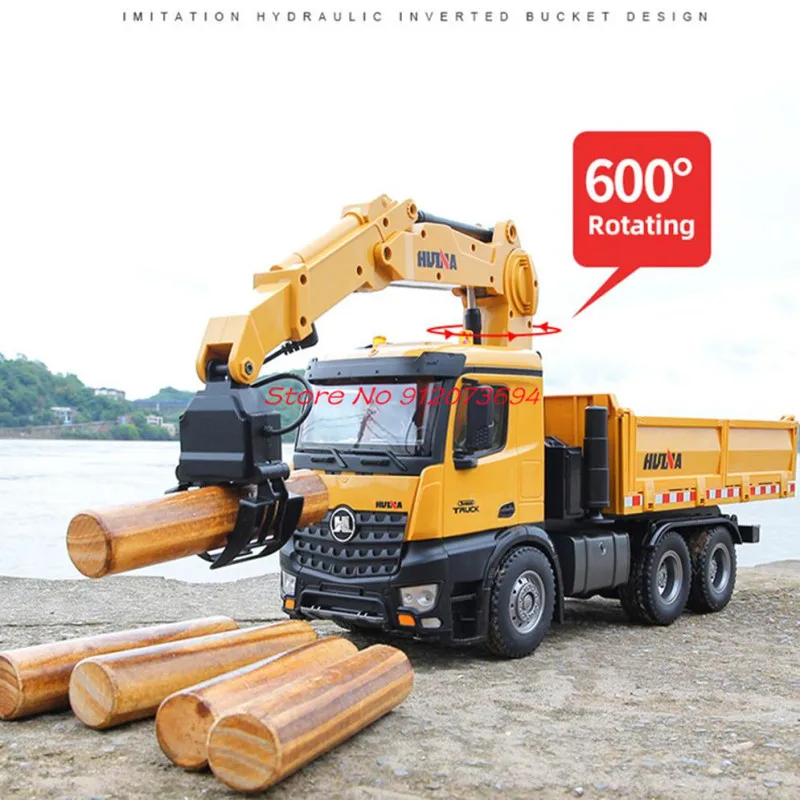 16KG Loading Electric Remote Control Engineering Truck 1:14 26CH Simulation Lighting Sound Alloy Auto Wood Grabber Dump RC Truck 5