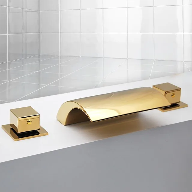 อ่างน้ำวนอ่างอาบน้ำ Cascade Waterfall Inlet ก๊อกน้ำอ่างอาบน้ำสปาผสมเปลี่ยนทอง/สีดำ/สีโครเมี่ยม 3