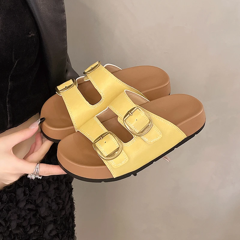 Zapatillas planas para mujer, plantilla de corcho, zuecos de