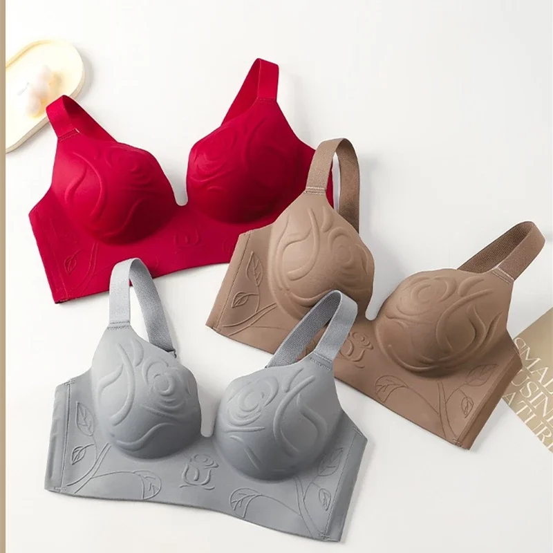 Scarless Big Breasts Show Small Underwear for Women's Thin Style Gathered with Sexy Large Size Bra Without Steel Rings 2