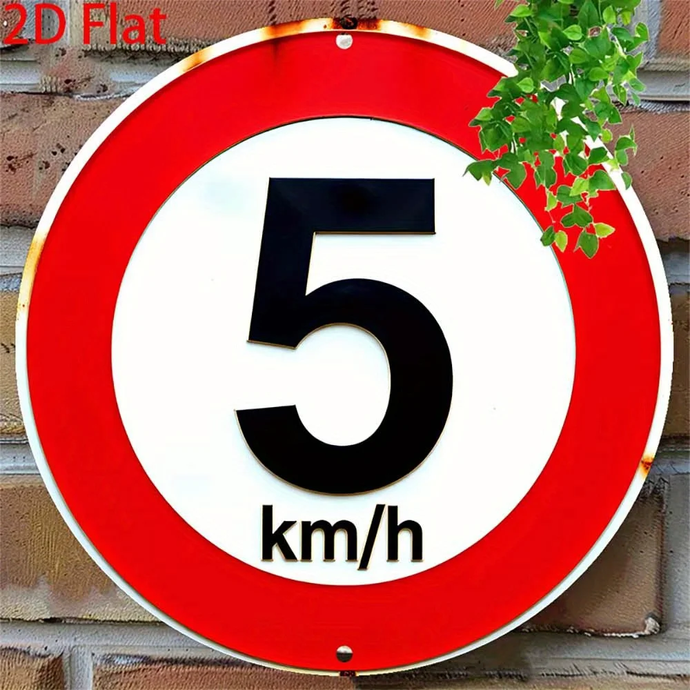 2D 플랫 1개 레트로 원형 알루미늄 틴 사인 - 빈티지 속도 제한 5km/h 유머..