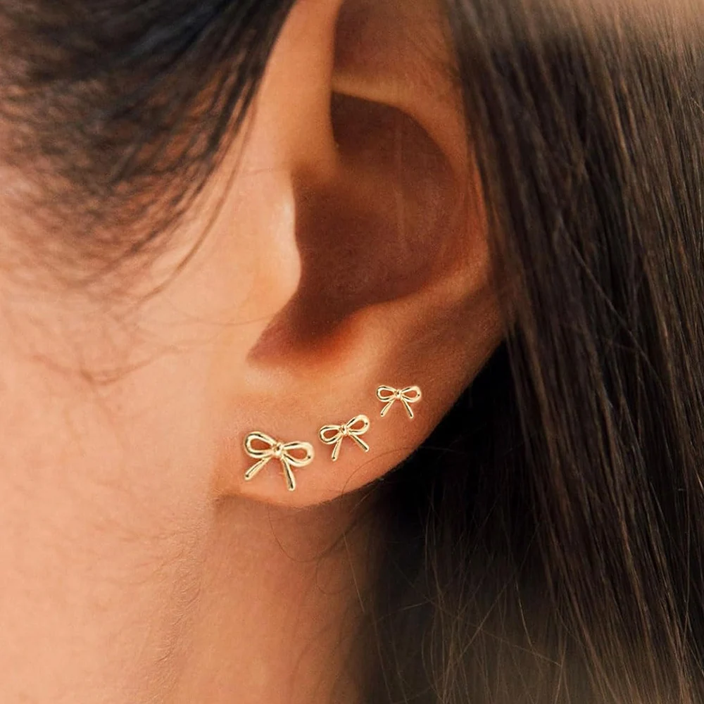 3pair/set Small Tiny Bow Earrings for Women Stackable Cartilage Multiple Piercing Ribbon Metal Stud Earring Fashion Jewelry 1 3pair/set Small Tiny Bow Earrings for Women Stackable Cartilage Multiple Piercing Ribbon Metal Stud Earring Fashion Jewelry