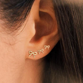 3pair/set Small Tiny Bow Earrings for Women Stackable Cartilage Multiple Piercing Ribbon Metal Stud Earring Fashion Jewelry
