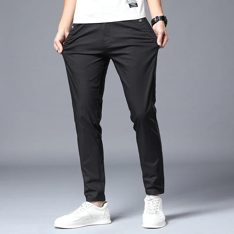 Streetwear Men\'s Fashion Casual Suit Pants Spring Summer Solid All-match Slim Korean Male Clothing New Full Straight Trousers 38