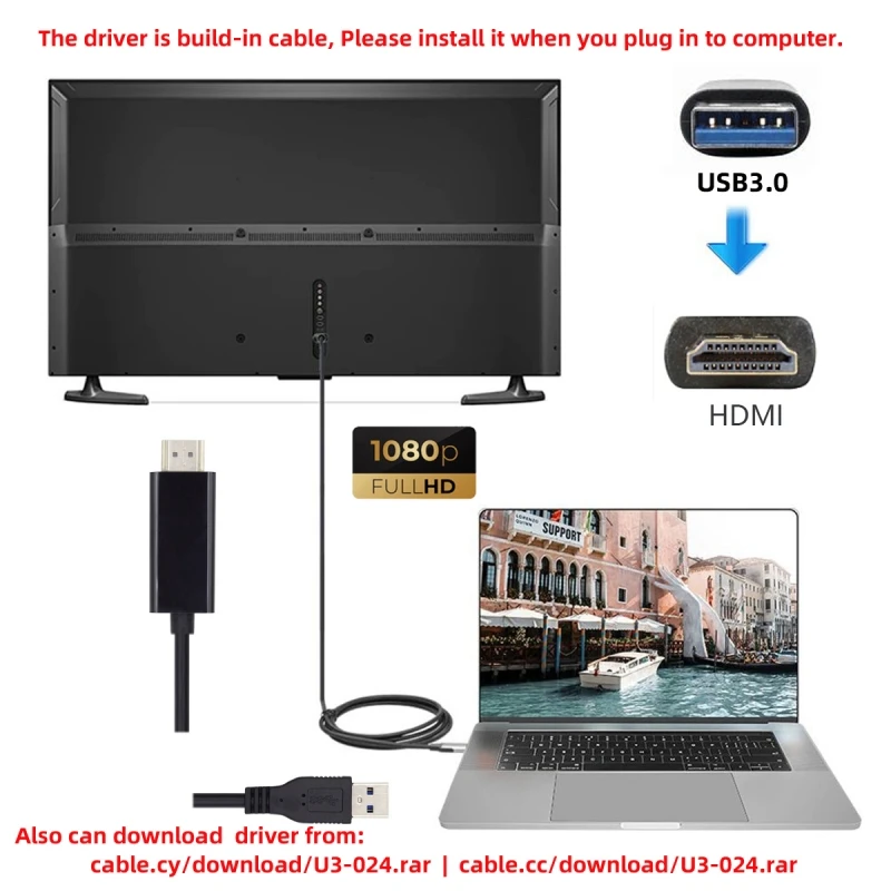 MDR USB3.0 Male to HDMI Male Cable USB 3.0 Source HDMI Sink Converter For Desktop Laptop PC Adapter 1.8m
