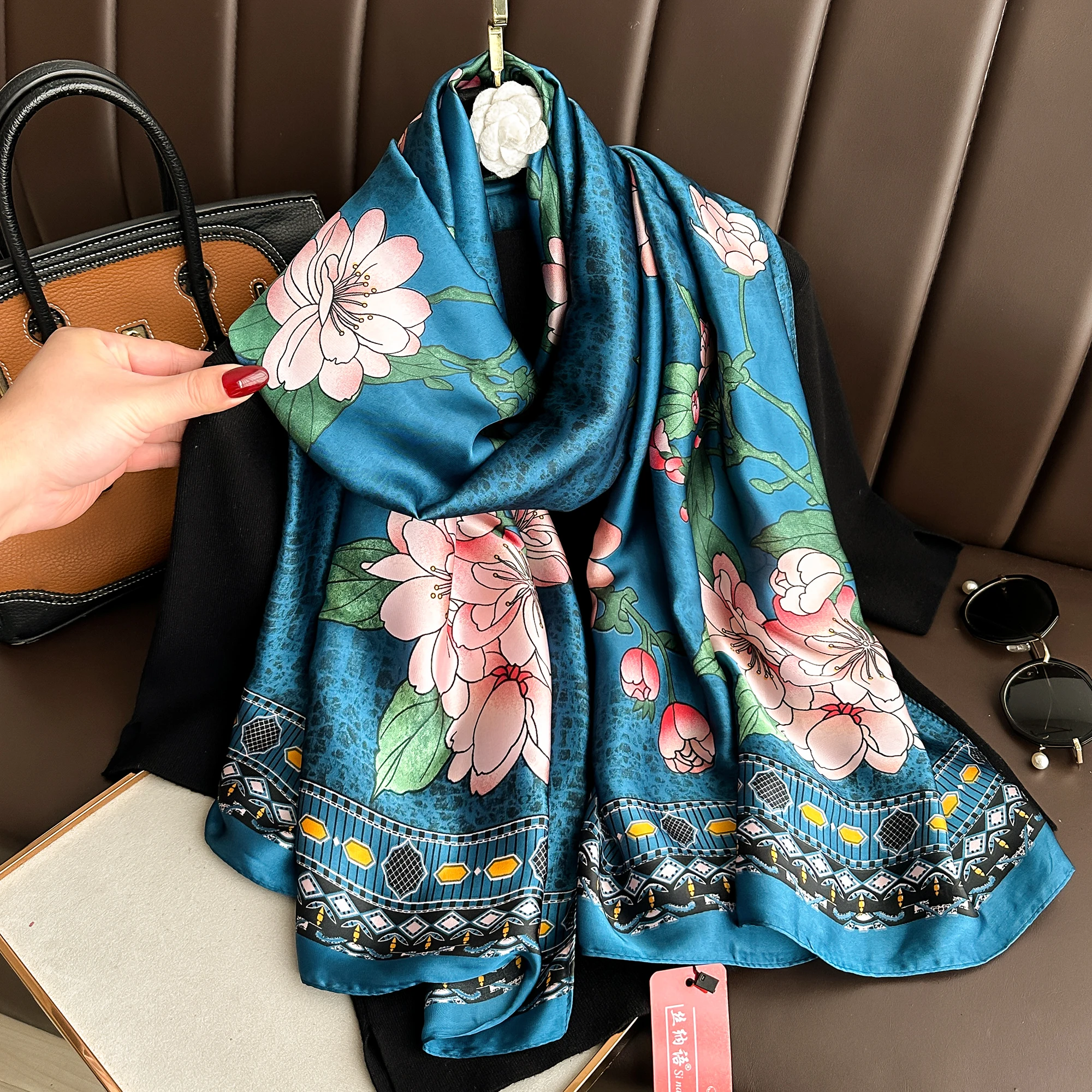 New Luxury brands Silk Long Scarf Women Muslim Shawls Design Sunscreen Outdoor Beach Towel Large Shawl Turban For Women