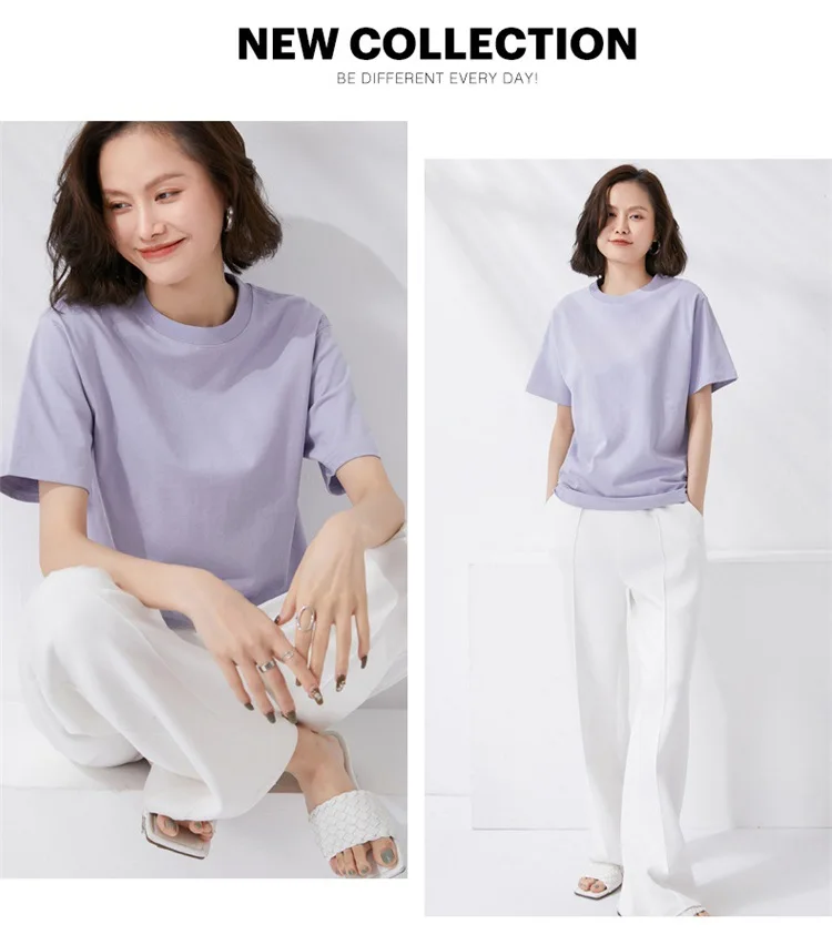 Women T-shirts 2024 Summer Tops Solid Short Sleeve Loose O-neck 100% Cotton Casual Ladies Shirts Harajuku Korean Woman Tshirts